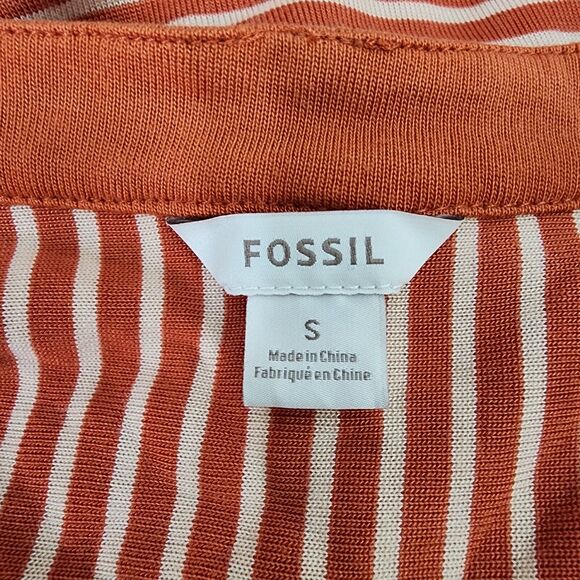 Fossil Womens Mini Dress Small Button Up Orange Striped Tie Waist Short Sleeve - Picture 8 of 9